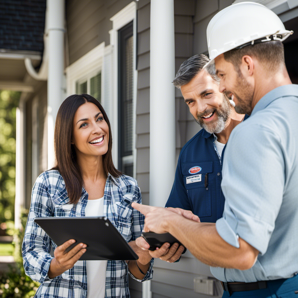 An image showcasing a homeowner and an HVAC technician discussing a detailed quote