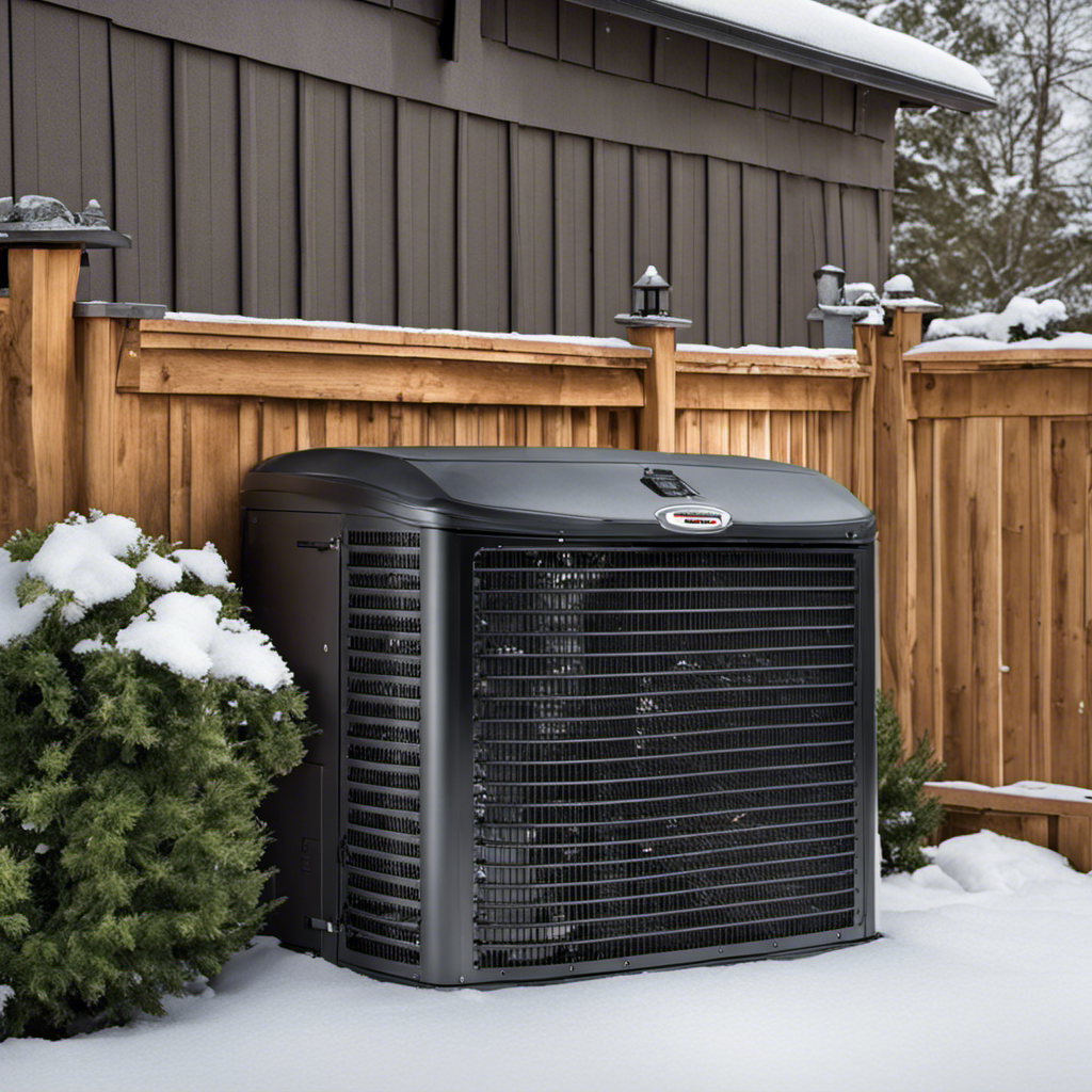 An image that showcases a sturdy weatherproof cover enveloping a gleaming outdoor AC unit, shielded against rain, snow, and debris