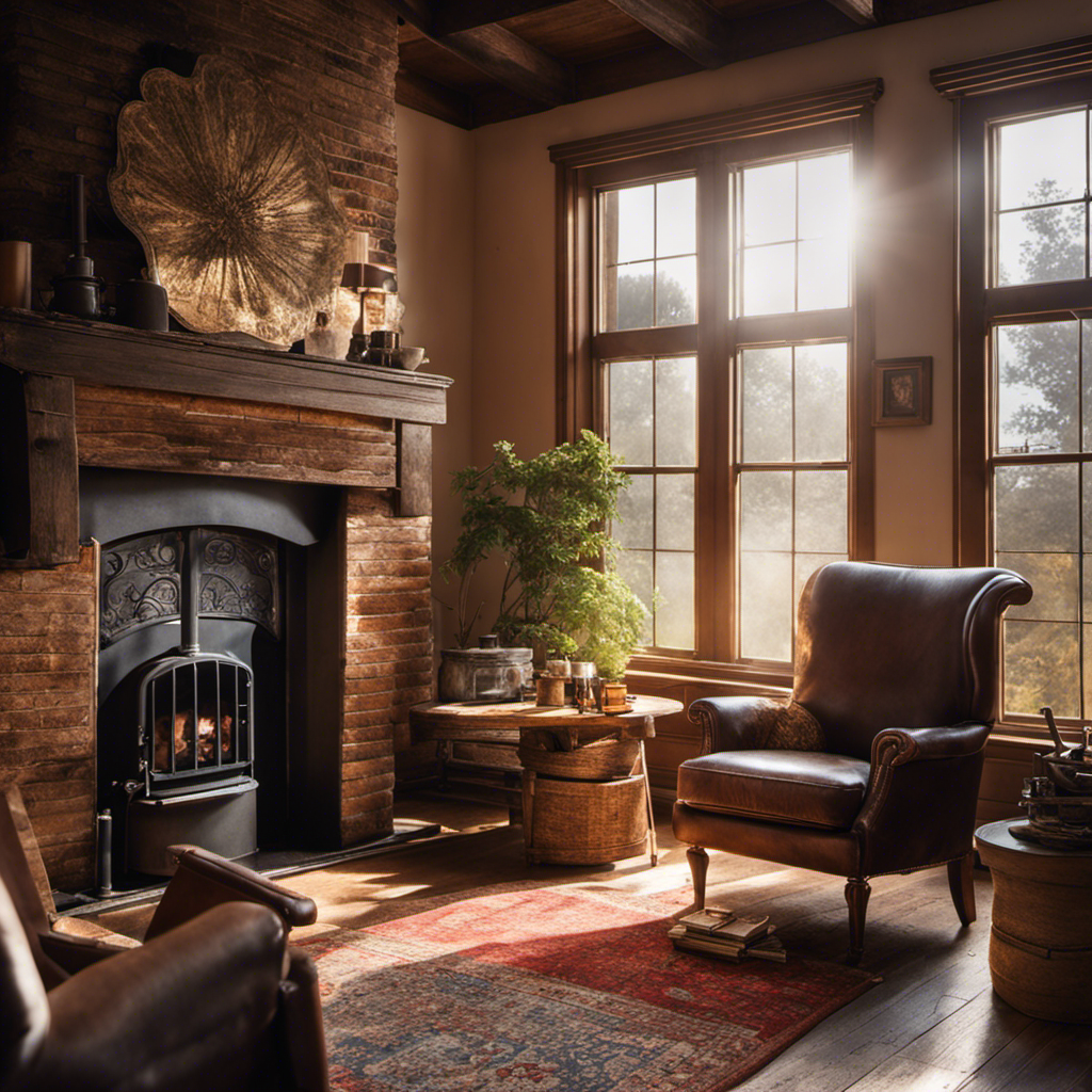  an inviting living room scene, where a cozy armchair sits next to an outdated furnace