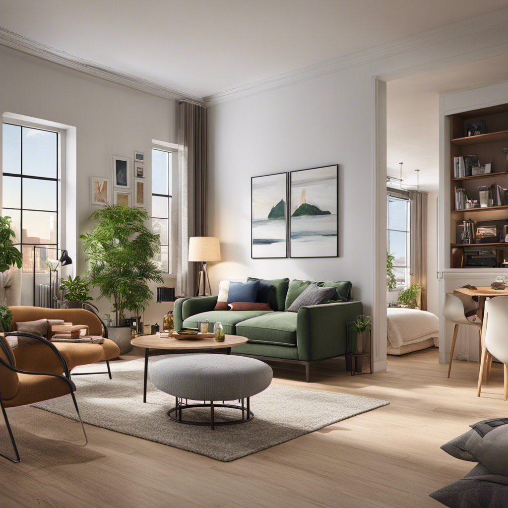An image showcasing four distinct scenarios: a cozy living room with a warming heater, a refreshing bedroom with a cooling air conditioner, a clean and filtered office space, and a well-ventilated kitchen