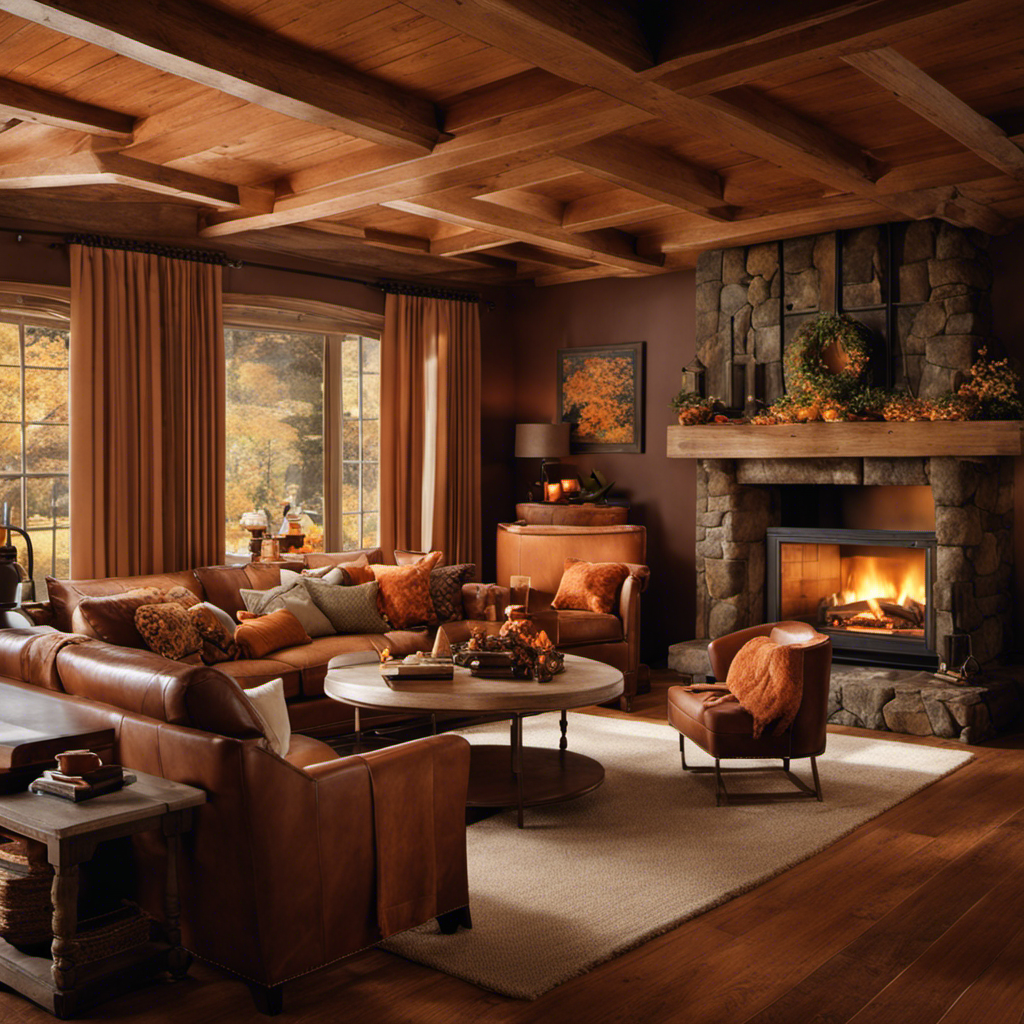 An image that depicts a cozy living room with warm autumn hues