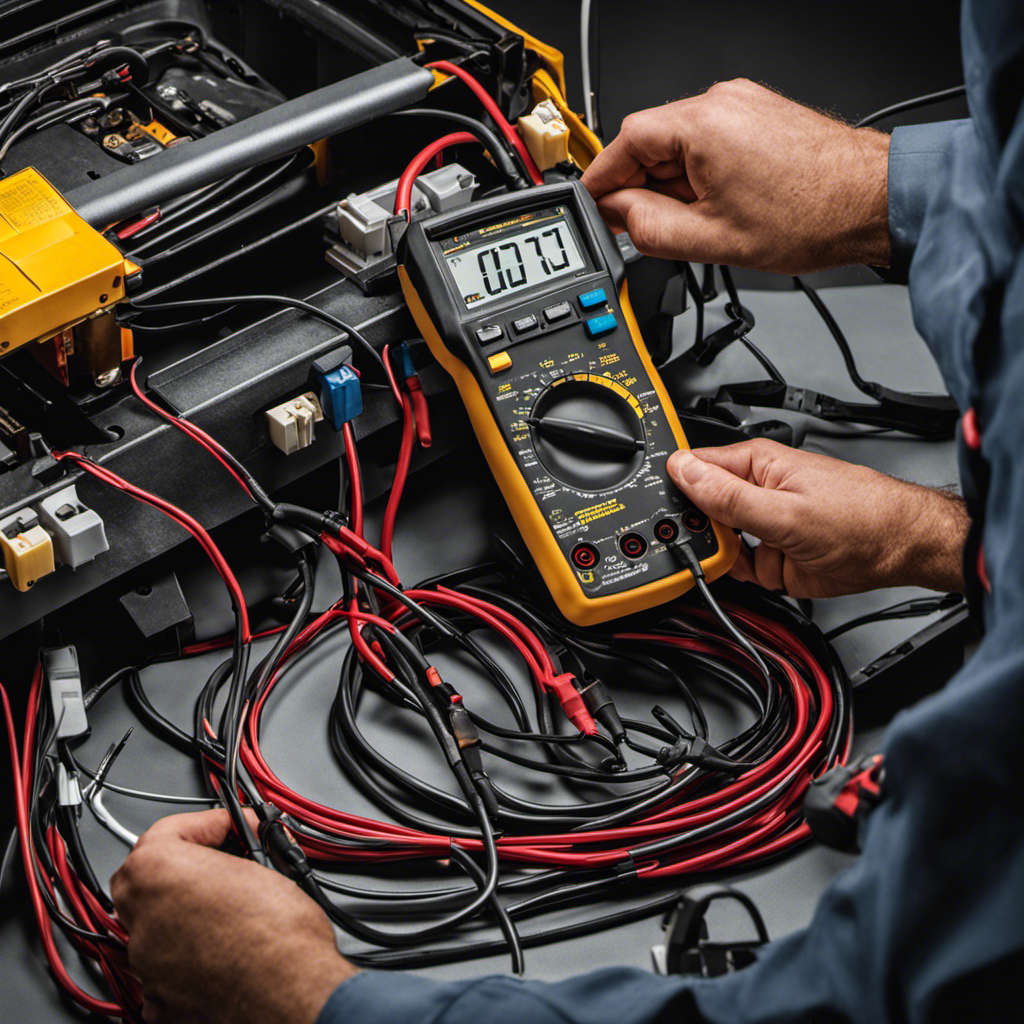 An image showing a technician using a multimeter to test the heater system's electrical connection