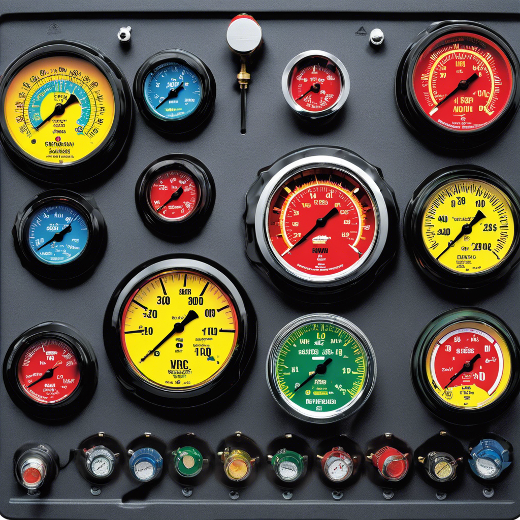 An image that showcases a close-up view of a set of HVAC gauges, with vibrant colors and clear markings