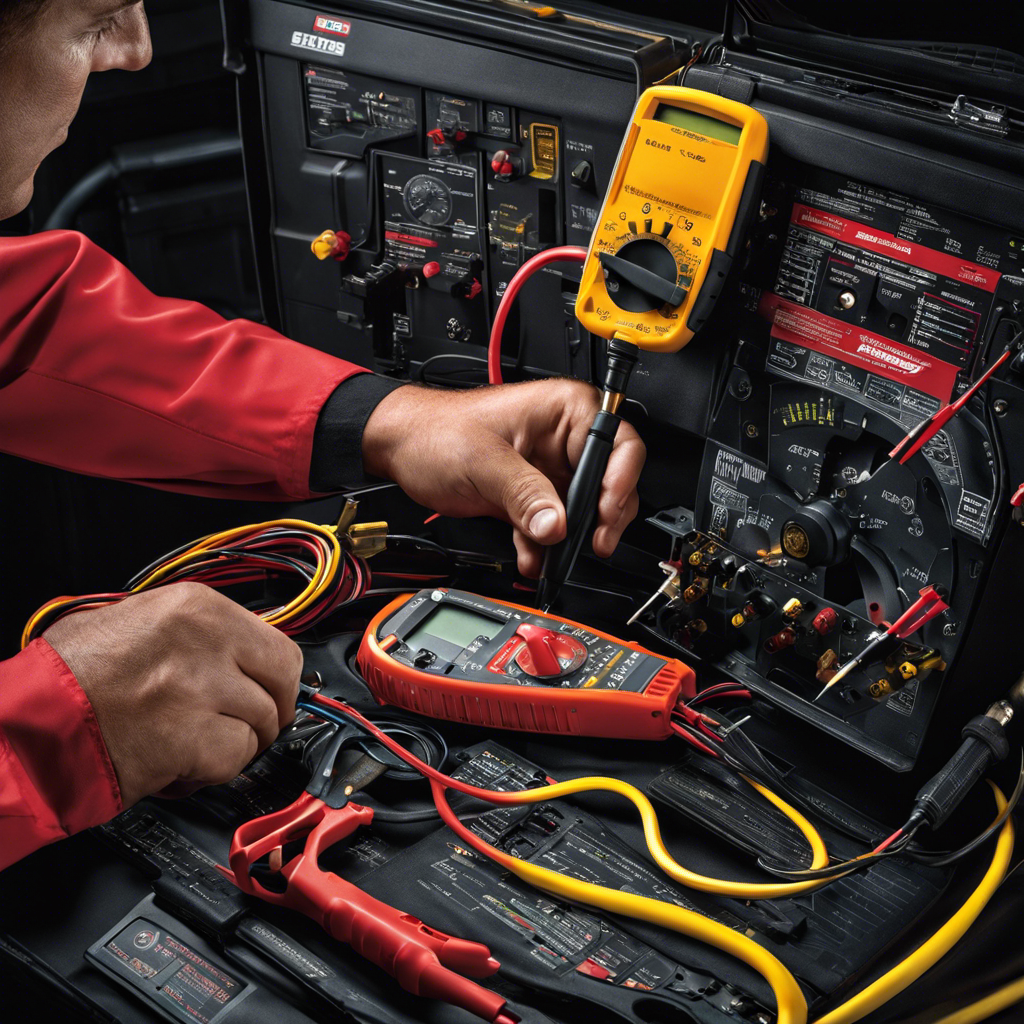 An image showcasing a technician using a multimeter to measure voltage at the blower motor terminals, with the motor exposed