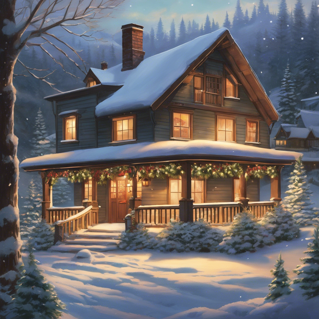 An image showcasing a cozy winter scene with a family gathered around a fireplace, while a smart thermostat seamlessly adjusts the temperature