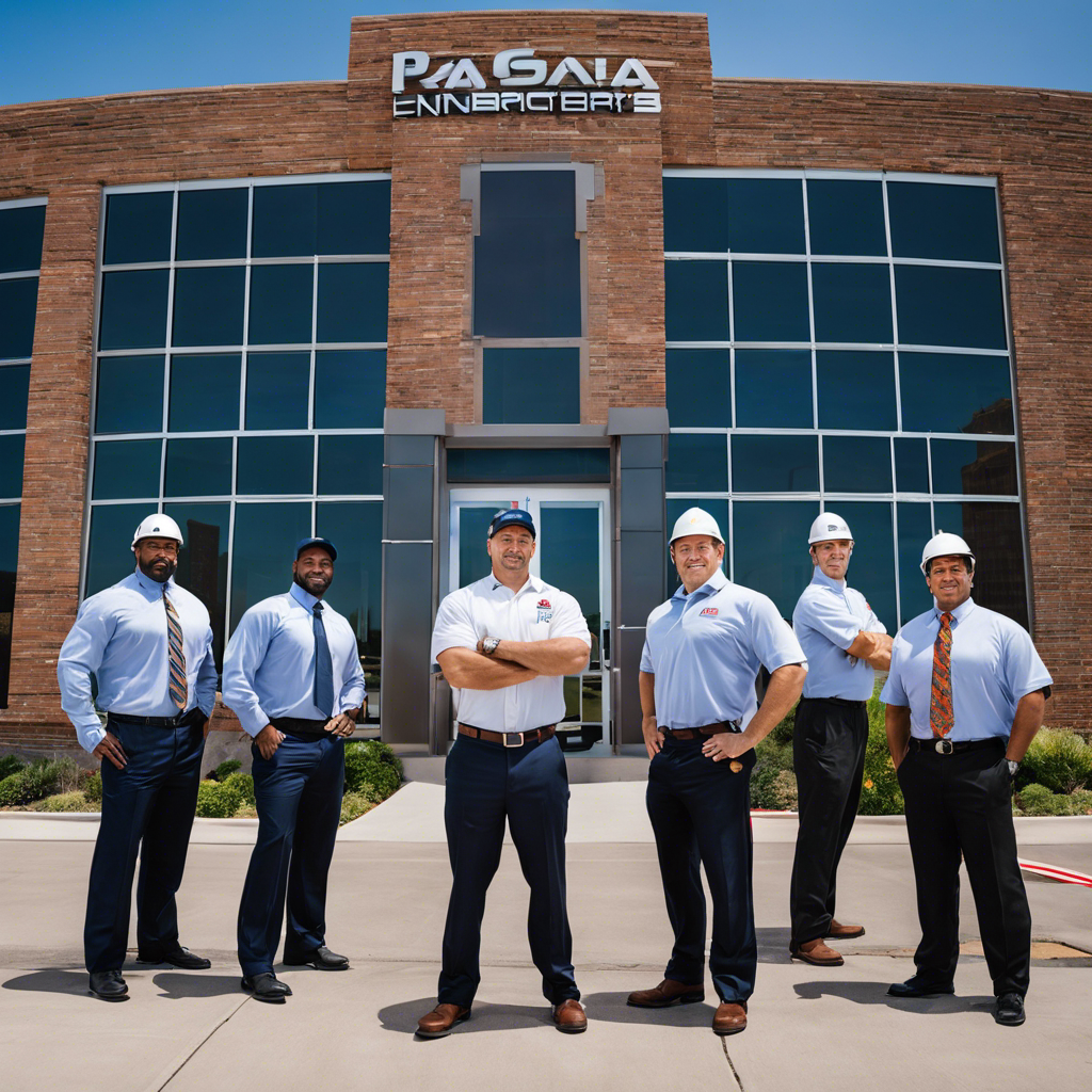 E of a diverse group of HVAC contractors in Tulsa, dressed in professional attire, standing in front of a variety of commercial buildings, showcasing their expertise and readiness to provide top-notch service