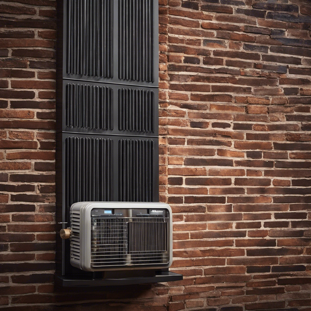 An image showcasing a vintage-inspired thermostat surrounded by weathered brick walls and antique radiators, emphasizing the juxtaposition between the old and new in Tulsa's older buildings while highlighting the theme of improving HVAC efficiency