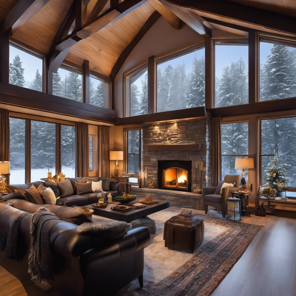 An image of a cozy living room with a roaring fireplace, a well-insulated house enveloped by thick snow, and a skilled technician inspecting the HVAC system, ensuring its readiness to combat freezing temperatures