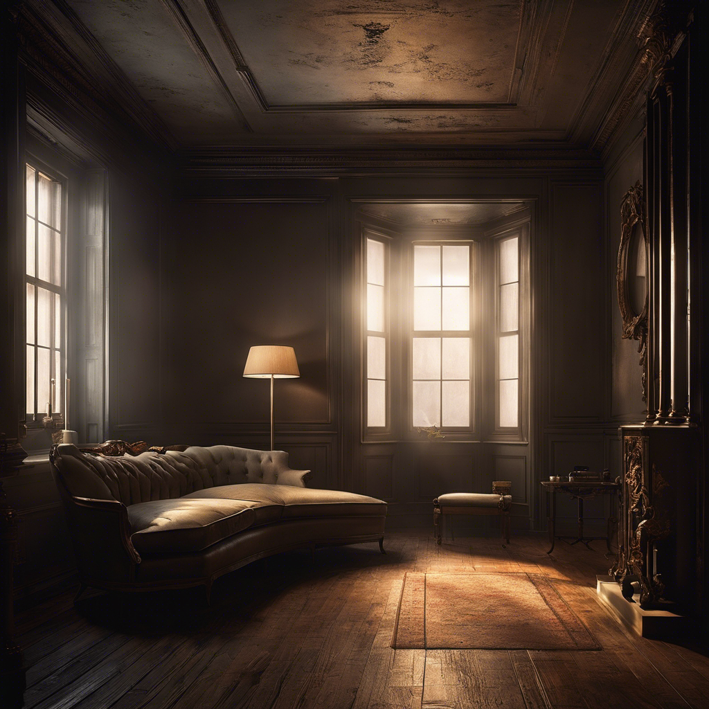 An image showcasing a dimly lit room with a cracked thermostat, surrounded by dusty vents emitting feeble warmth