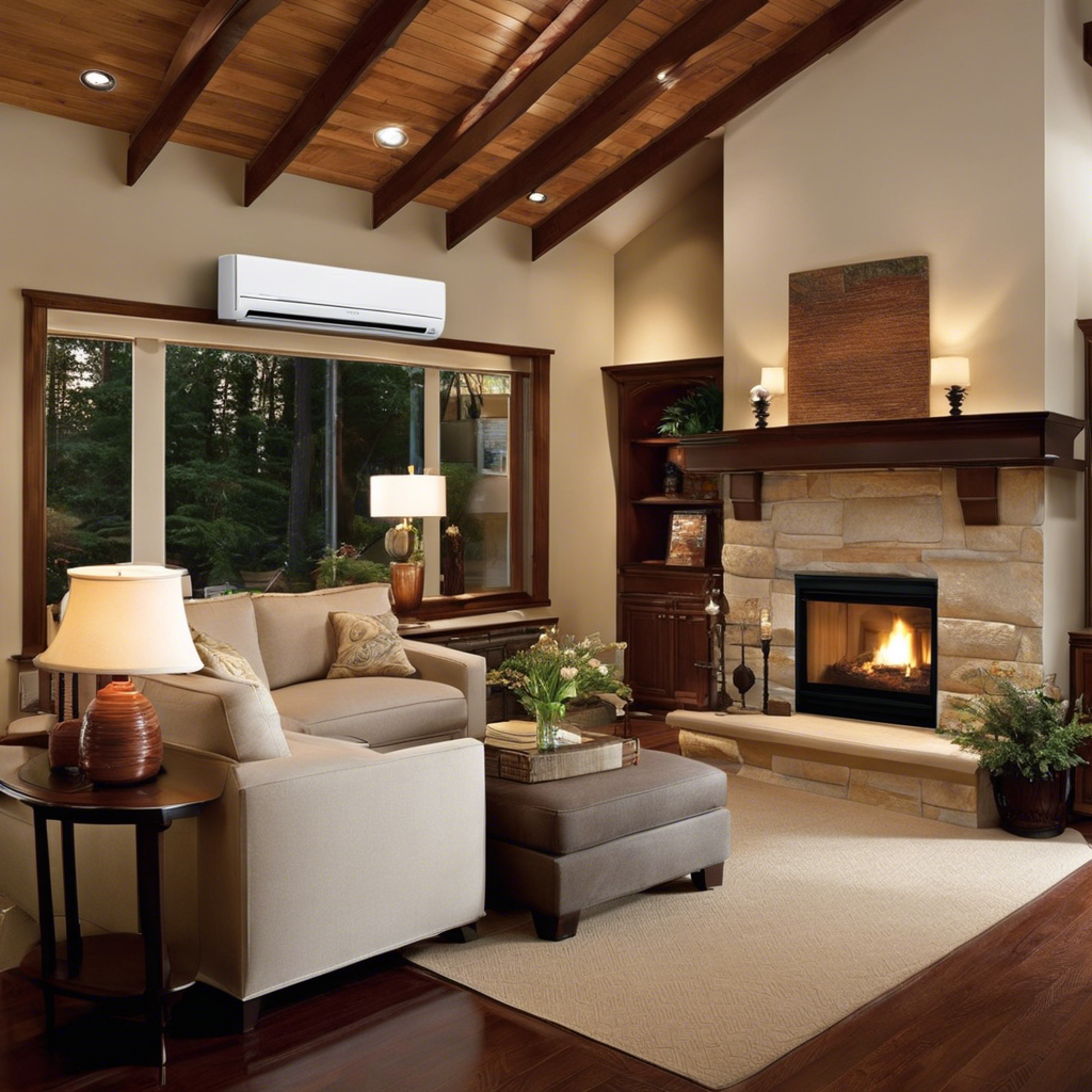 An image showcasing a cozy living room with a ductless mini-split system mounted on the wall, providing efficient and customizable heating