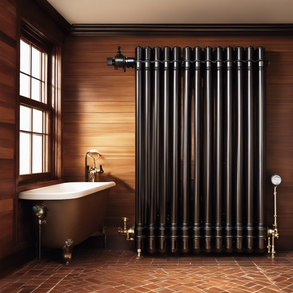 An image showcasing various heating systems: a radiant floor heating system with pipes under a tiled floor, a forced-air heating system with vents, and a radiator heating system with ornate cast iron radiators