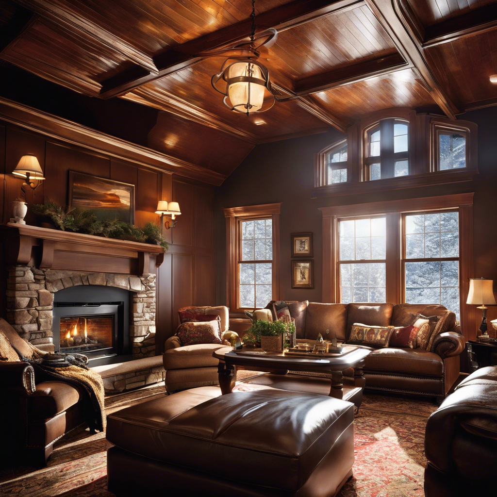 An image showing a cozy living room in winter, with a duct cleaning professional using specialized tools to remove dust and debris from the HVAC system